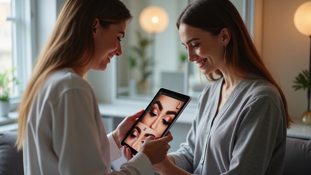 A PMU artist in a consultation with a client, planning the treatment.