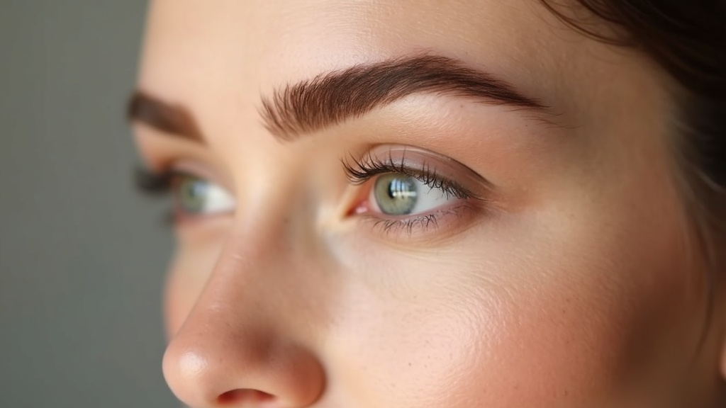 A close-up shot of perfectly healed powder brows, showcasing the artist&rsquo;s skill.