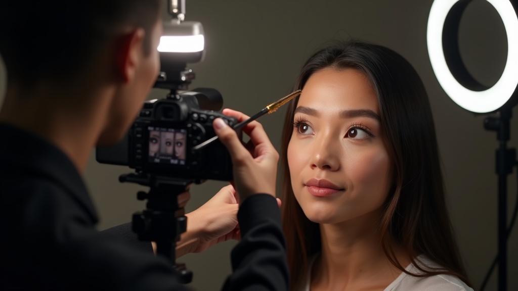 A PMU Society team member providing on-site guidance to an artist for filming high-quality video content.